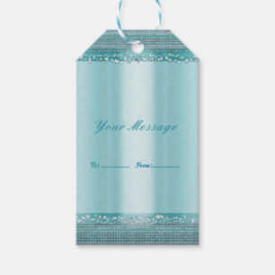 Étiquettes-cadeau Faveur de fête Aqua Bleu Sarcelle et Diamant Argen