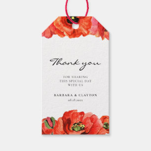 Étiquettes-cadeau Faveur de mariage à l'aquarelle de coquelicots rou