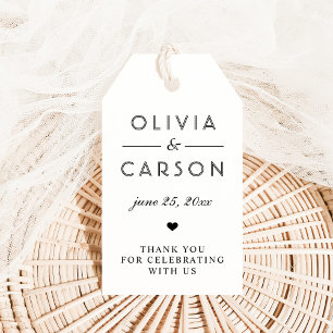 Étiquettes-cadeau Faveur de mariage élégante monogramme noir et blan