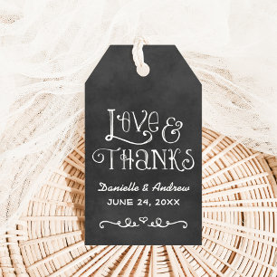 Étiquettes-cadeau Faveur de mariage monogramme sur tableau noir "Amo