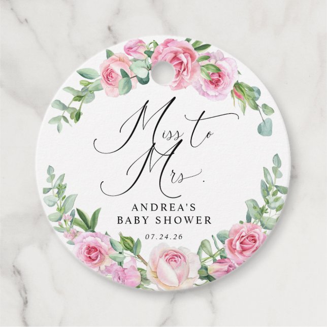 Étiquettes Cadeau Faveur de mariage rose saumon Roses roses (Devant)