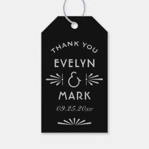 Étiquettes-cadeau Faveur de monogramme Art Déco argent noir vintage