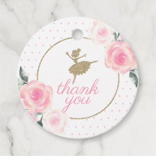 Étiquettes Cadeau Faveur de remerciement de ballerine florale et or
