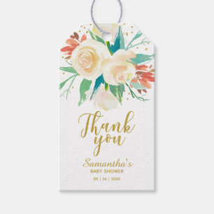 Étiquettes-cadeau Faveur florale de calligraphie de paillettes d'or