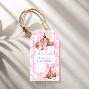 Étiquettes-cadeau Faveurs de baby shower western cowgirl ruban rose