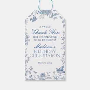 Étiquettes-cadeau Faveurs de fête d'anniversaire Toile De Jouy bleue