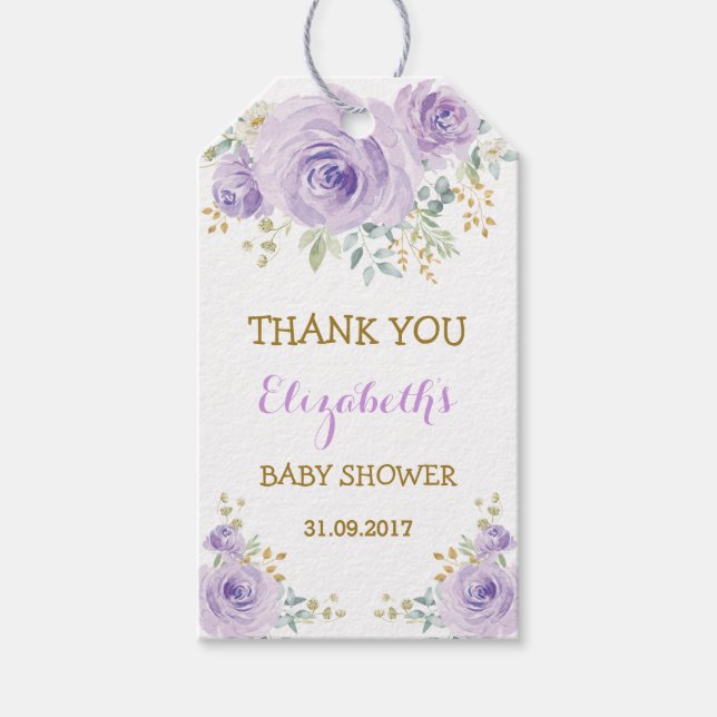 Étiquettes-cadeau Faveurs de fête de roses aquarelles violettes fémi (Devant)