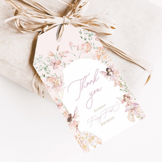 Étiquettes-cadeau Fée 1ère Filles Florales Rose Anniversaire (Créateur téléchargé)