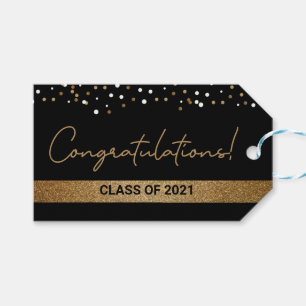 Étiquettes-cadeau Félicitations Gold Black Graduate Class de 2021