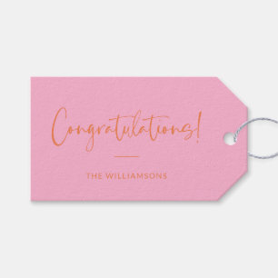 Étiquettes-cadeau Félicitations personnalisées minimalistes rose et 