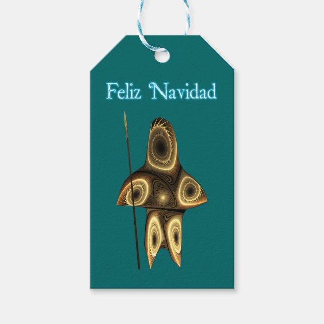 Étiquettes-cadeau Feliz Navidad - Fractal Inuit Hunter (Devant)