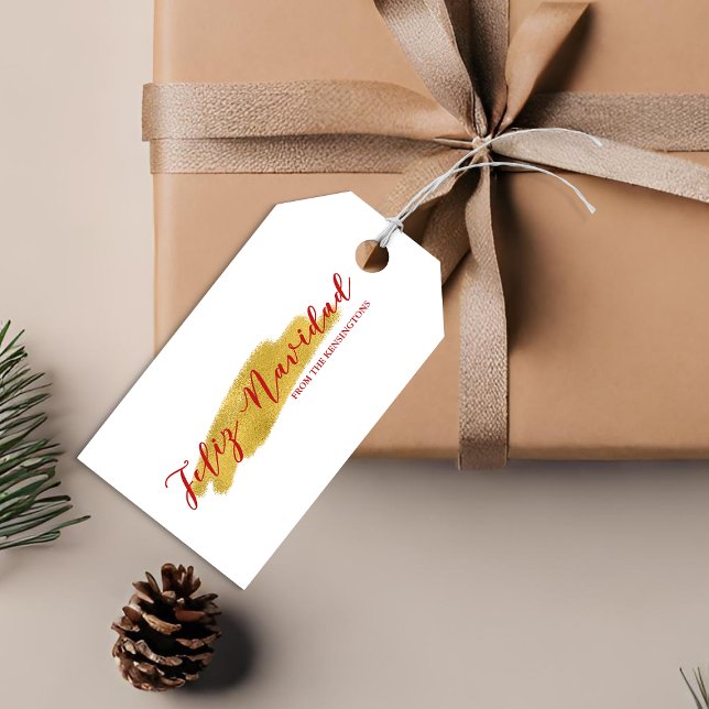 Étiquettes-cadeau Feliz Navidad Gold Tree Foil Brush Holiday (Feliz Navidad Gold Tree Foil Brush Holiday Gift Tags)