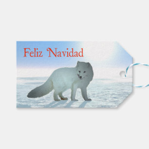 Étiquettes-cadeau Feliz Navidad - Renard arctique