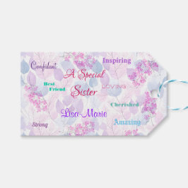 Étiquettes-cadeau Feminine Rose Soeur Spéciale Pensée