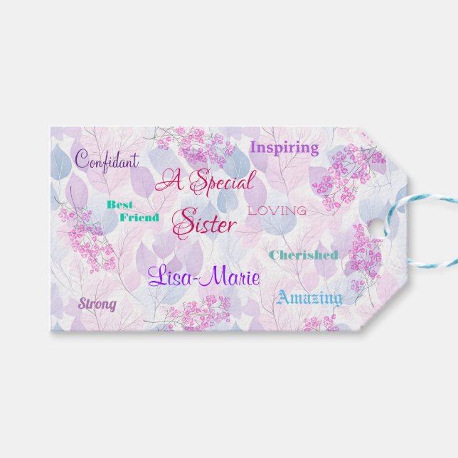 Étiquettes-cadeau Feminine Rose Soeur Spéciale Pensée (Devant (Horizontal))