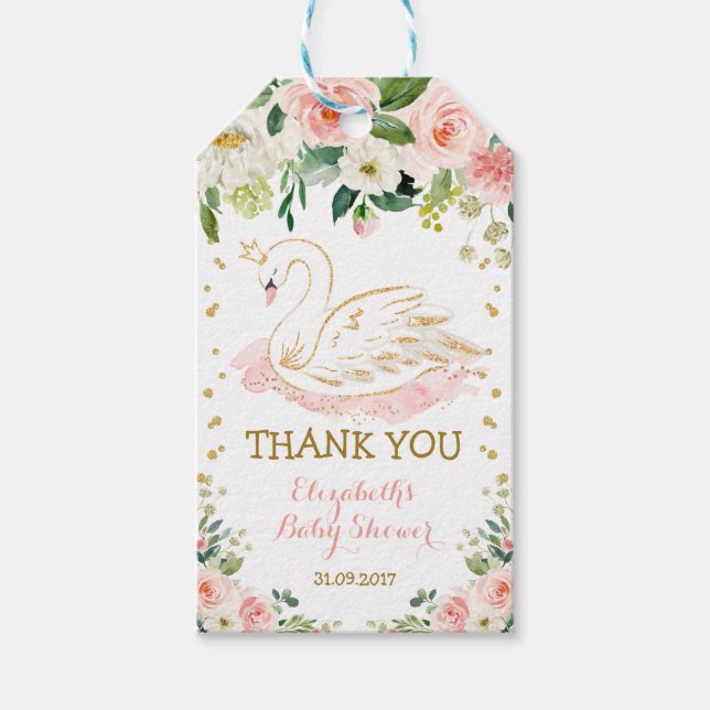 Étiquettes-cadeau Feminine Swan Princess Floral Rose Anniversaire Fa (Devant)
