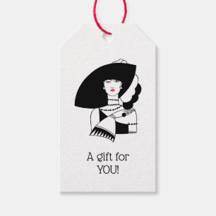 Étiquettes-cadeau Femme Art Déco au grand chapeau gants RL