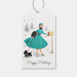 Étiquettes-cadeau Femme de Noël rétro vintage avec Scotty Dog