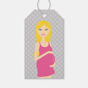 Étiquettes-cadeau Femme Enceinte Blonde En Robe Rose