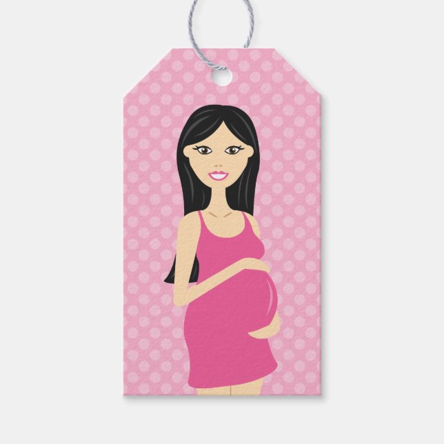 Étiquettes-cadeau Femme Enceinte Mignonne En Robe Rose (Devant)