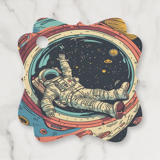 Étiquettes Cadeau Fenêtre vers l'espace - Vue de l'astronaute du des (Devant)