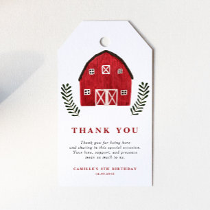 Étiquettes-cadeau Ferme aquarelle rouge Fête d'anniversaire Merci