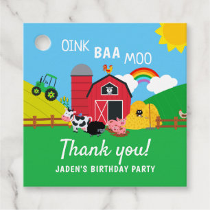 Étiquettes Cadeau Ferme Barnyard Animal Anniversaire Merci Enfants
