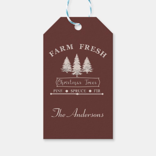 Étiquettes-cadeau Ferme des arbres de Noël frais (Devant)