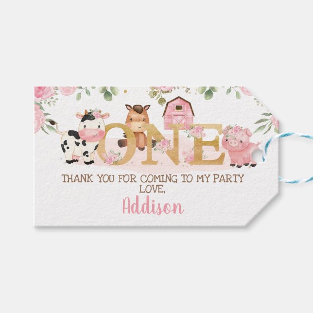 Étiquettes-cadeau Ferme florale rose 1er anniversaire (Devant (Horizontal))