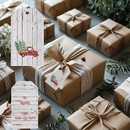 Étiquettes-cadeau Ferme rustique Camion rouge en bois désorganisé