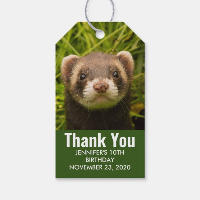 Étiquettes-cadeau Ferret Brown dans l'Herbe Merci Anniversaire (Devant)