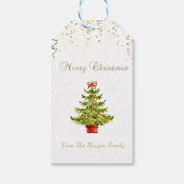Étiquettes-cadeau Festif Confetti, Aquarelle Arbre de Noël