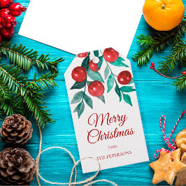 Étiquettes-cadeau Festif Joyeux Noël Aquarelle Baies rouges