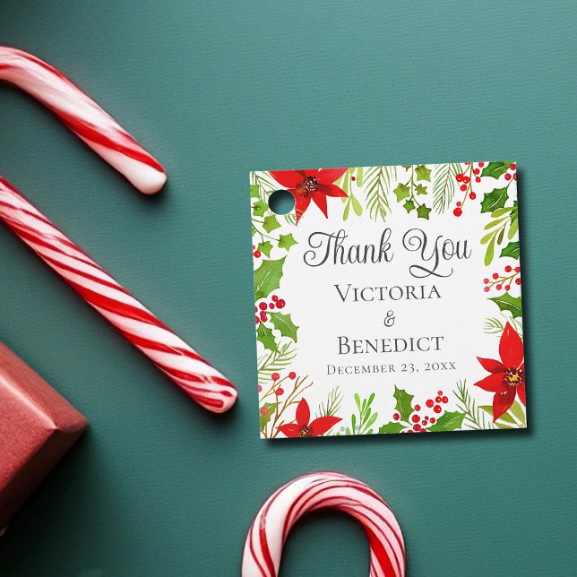 Étiquettes Cadeau Festif Mariage de Noël Floral Personnalisé (Créateur téléchargé)