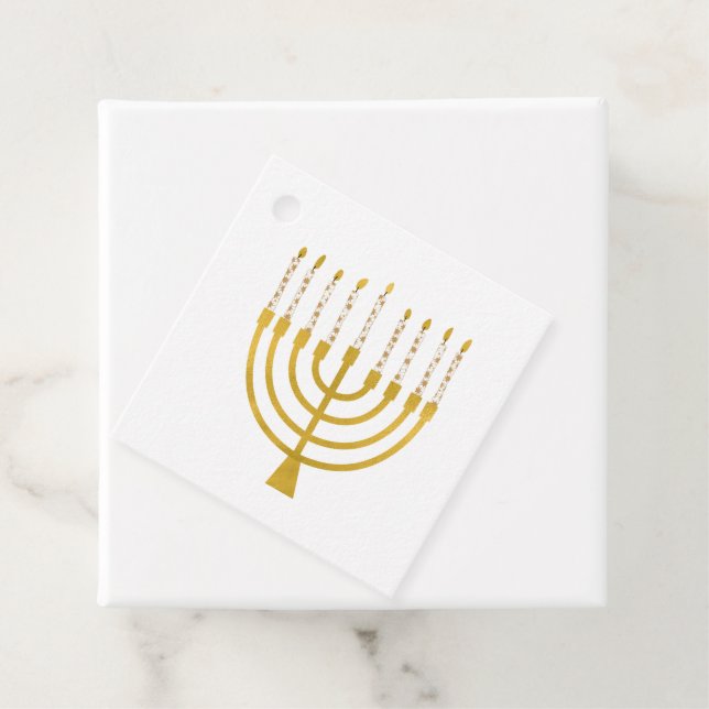 Étiquettes Cadeau Festif Menorah Hanoukka Céleste bougies Mariage (En situation)