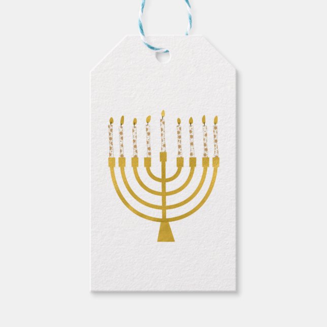 Étiquettes-cadeau Festif Menorah Hanoukka Céleste bougies Mariage (Devant)
