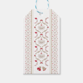 Étiquettes-cadeau Festif Noël Floral Damask | Beige rouge