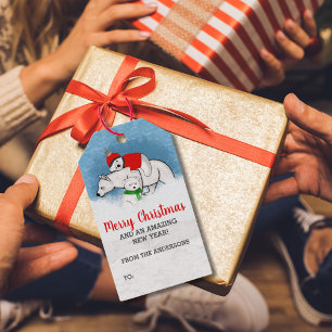 Étiquettes-cadeau Festif Ours Polaire Maman Avec Cubs Joyeux Noël