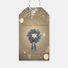 Étiquettes-cadeau Festif Vacances Bleu couronne de Noël, Confetti