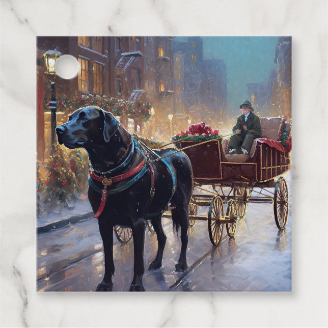 Étiquettes Cadeau Festive de Noël au Labrador noir (Devant)