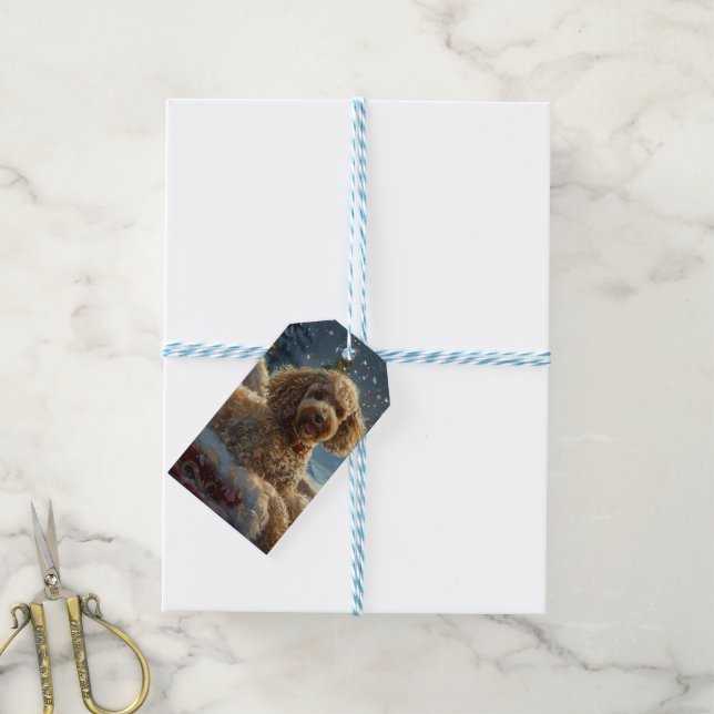 Étiquettes-cadeau Festive de Noël du chien de caniche (Avec de laficelle)