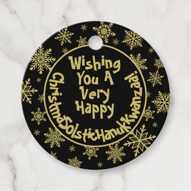 Étiquettes Cadeau Festive Funny Black & Gold inclus cadeau de vacanc (Devant)