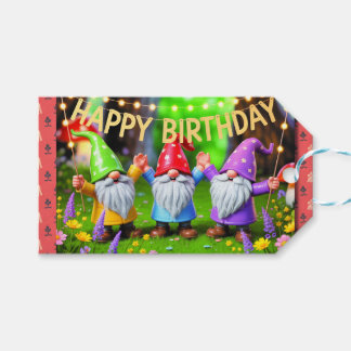 Étiquettes-cadeau Festive Garden Gnomes Birthday Celebration