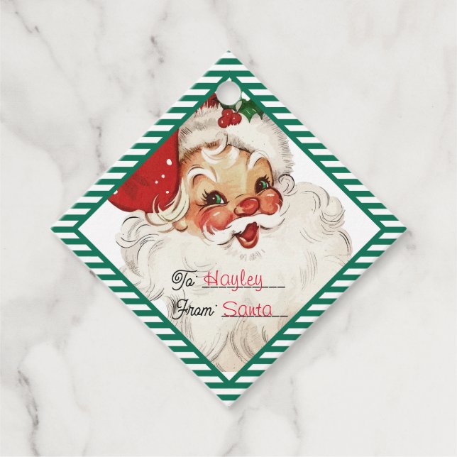 Étiquettes Cadeau Festive Gris Vert De Père Noël Cadeau (Devant)