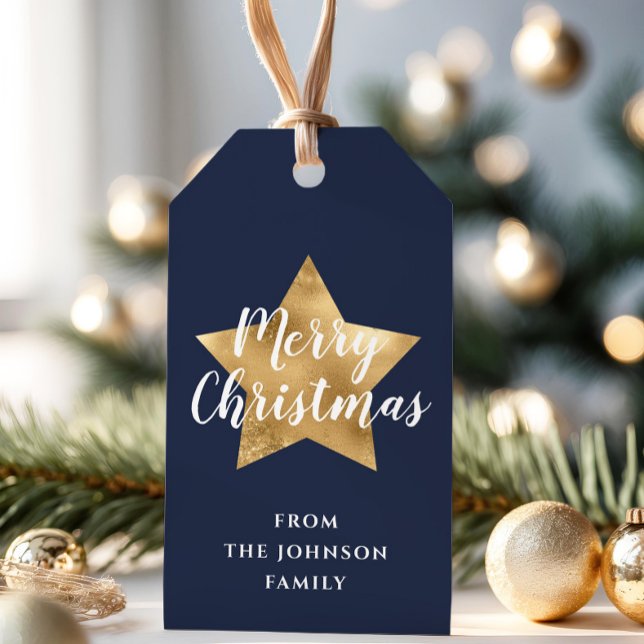 Étiquettes-cadeau Festive Marine Blue Star Joyeux Noël (Festive Navy Blue Star Merry Christmas Gift Tags)