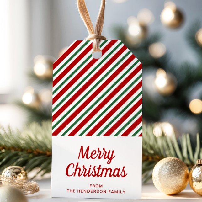 Étiquettes-cadeau Festive rouge vert rayé Noël (Festive Red Green Striped Christmas Gift Tags)