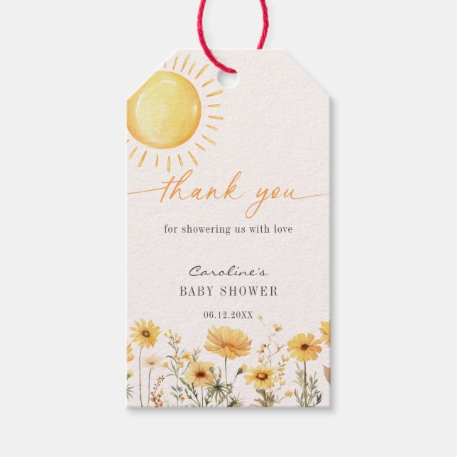 Étiquettes-cadeau Fête bébé Fleur sauvage jaune ensoleillée  (Devant)