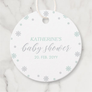 Étiquettes Cadeau Fête bébé Hiver Merveilleux Menthe & Argent