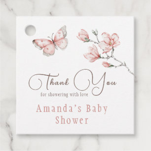 Étiquettes Cadeau Fête bébé papillon rose blush aquarelle florale
