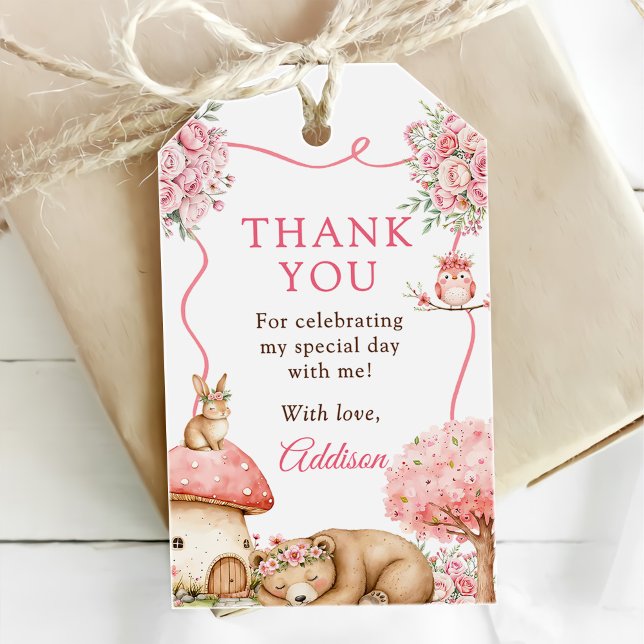 Étiquettes-cadeau Fête d'anniversaire 1 an fille Animaux de la forêt (Créateur téléchargé)